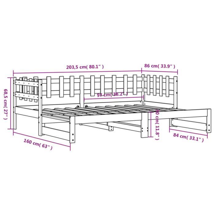 VidaXL Lit coulissant Noir 2x(80x200) cm Bois de pin massif 840387