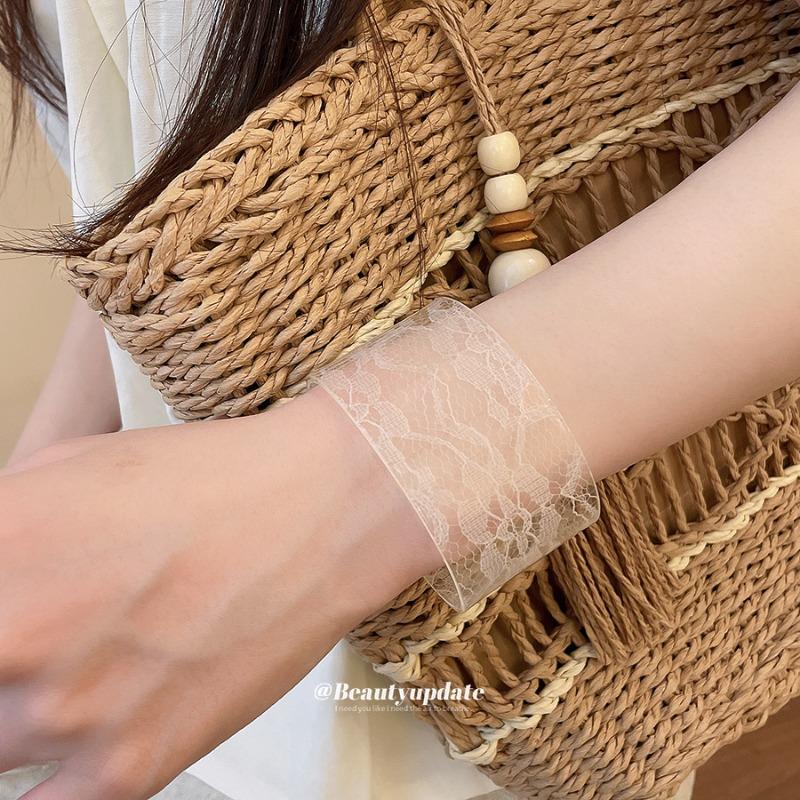 Süßes Mädchen~ Transparenter Spitzebedruckter Acryl Offener Armreif Süßes und Cooles Design Armband Damen Mode Schmuck