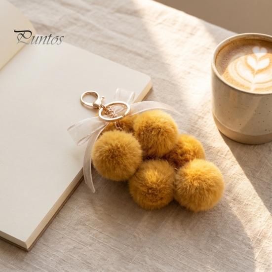 Grape Cluster Bag Charm Plush Keychain for Handbags, Fuzzy with Backpacks Accessory Bow, Decorative Fluffy Ball Keyring and Purses Decoration