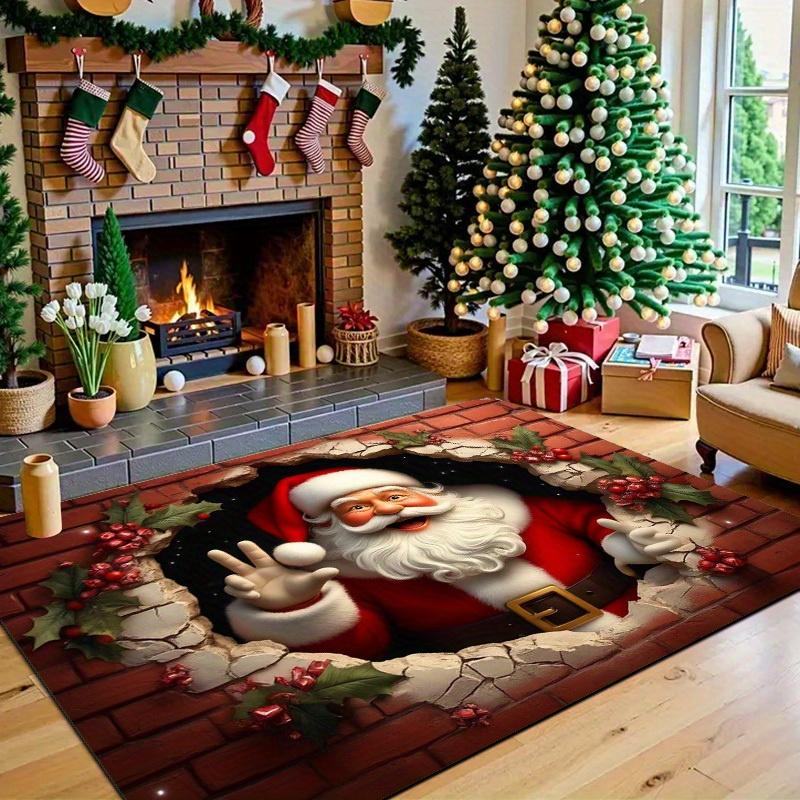 Santa Claus Breaking Through Wall Doormat Non Slip Washable Rug For Outdoor Entrance Kitchen Living Room Bedroom Decor