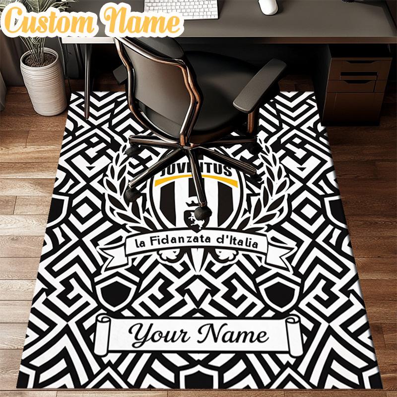 Custom Name Juventus Football Crest Rug Office Rug Chair Mat Non Slip Carpet Rugs for Bedrooms Dining Room Living Room Home Decor gifts