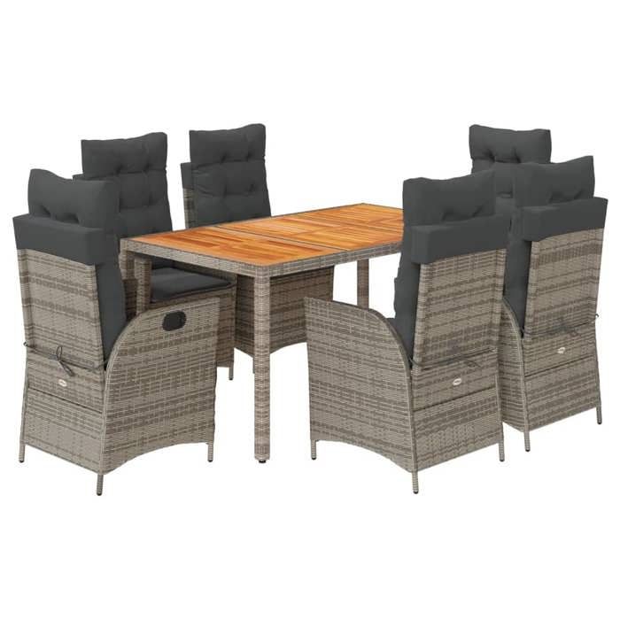 VidaXL Ensemble à Manger de Jardin avec Coussins 7 pcs, Table et Chaises avec Dossier Réglable, Meubles d'Extérieur, 3213108