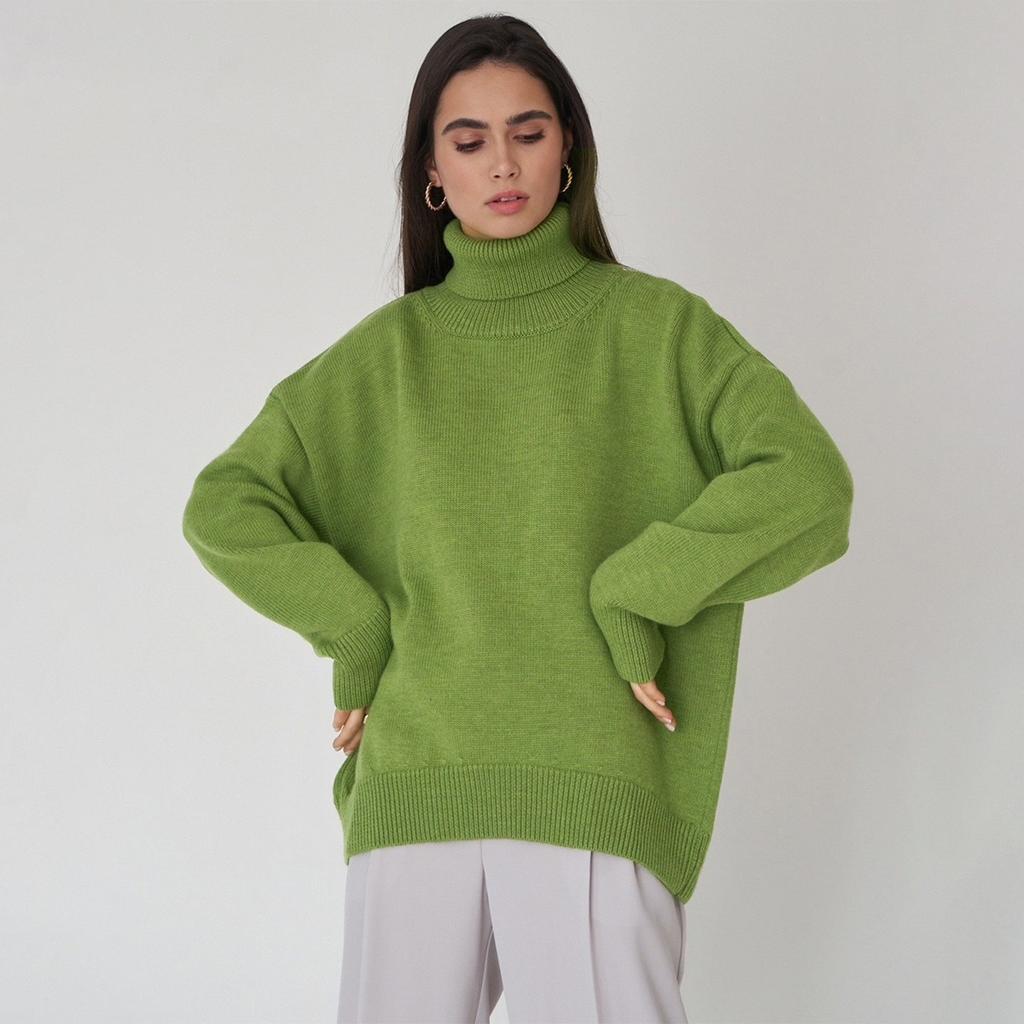 2025 Women's Turtleneck Sweater Solid Color Loose Knitwear Autumn Winter Fashion Ins Style Pullover