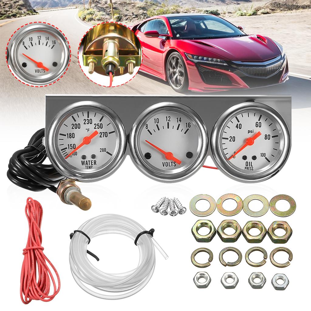 2inch 52mm Triple Gauge Set Oil Pressure Gauge Water Temperature Voltage Meter