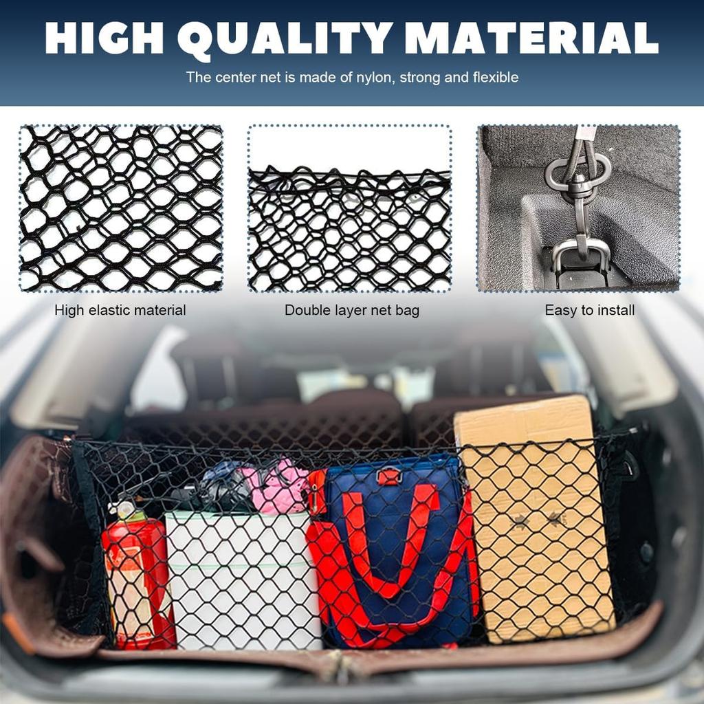 Stretchable Cargo Net, Adjustable Elastic Storage Mesh Nets, Envelope Style Cargo Netting with Mounting Screws and Hooks, Trunk Rear Cargo Organizer