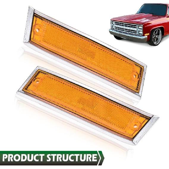 GRAND ORANGE Front Side Marker Lights Chrome Bezel Amber Lens Fit Chevy Blazer GMC Jimmy Suburban C/K R Truck 1981-1991, 915558 915557 GM2551107