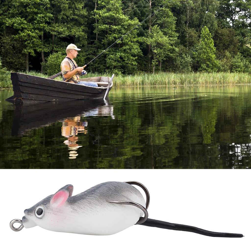 Esca artificiale a forma di topo Esche da pesca morbide Doppio gancio Accessorio per attrezzatura (Grigio scuro)