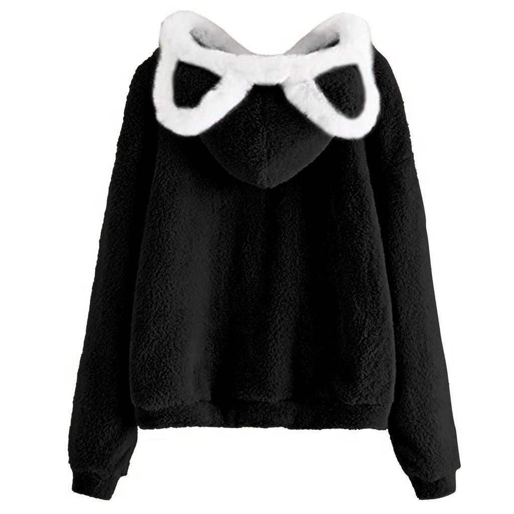 Women's Color Hooded Ears Loose Casual Plush Sweater