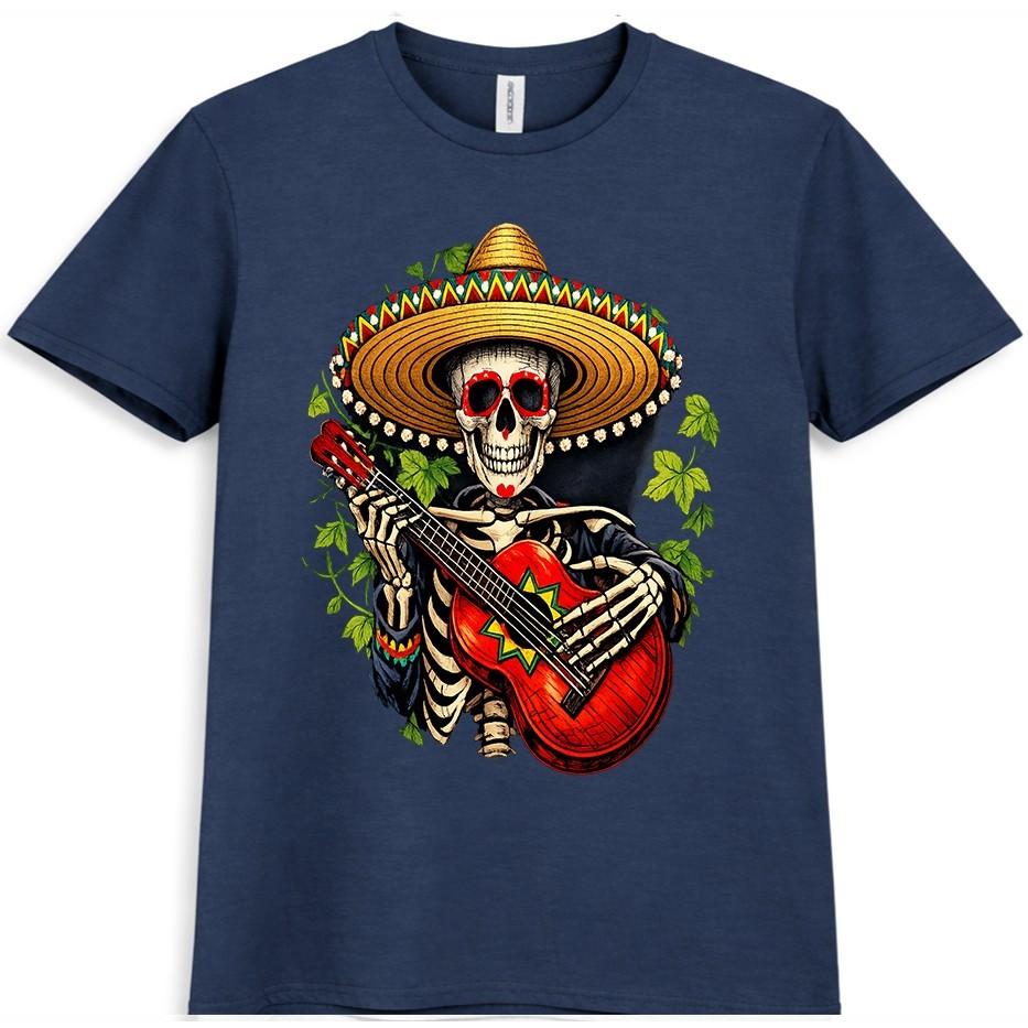 Day Of The Dead T-Shirt Skull Guitar Graphic Tee Mexican Sugar Skull Gift Top