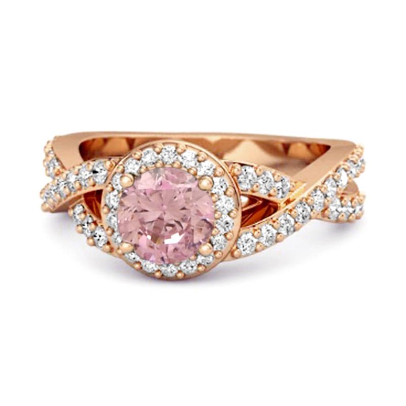 

Pink CZ Halo Accents Women Wedding Ring - 925 Sterling Silver Rose Gold Vermeil 12 рожевий колір золота