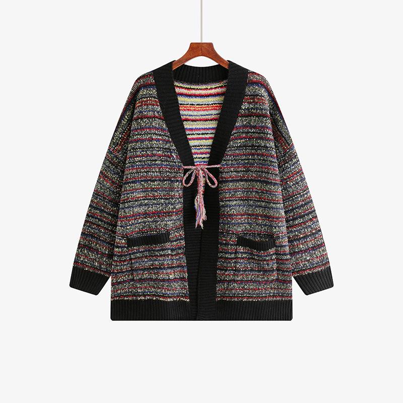 

Plus Size Women s Colorful Stripe Knit Cardigan - Winter 2025 Collection XXL (suitable for 160-200 jin)