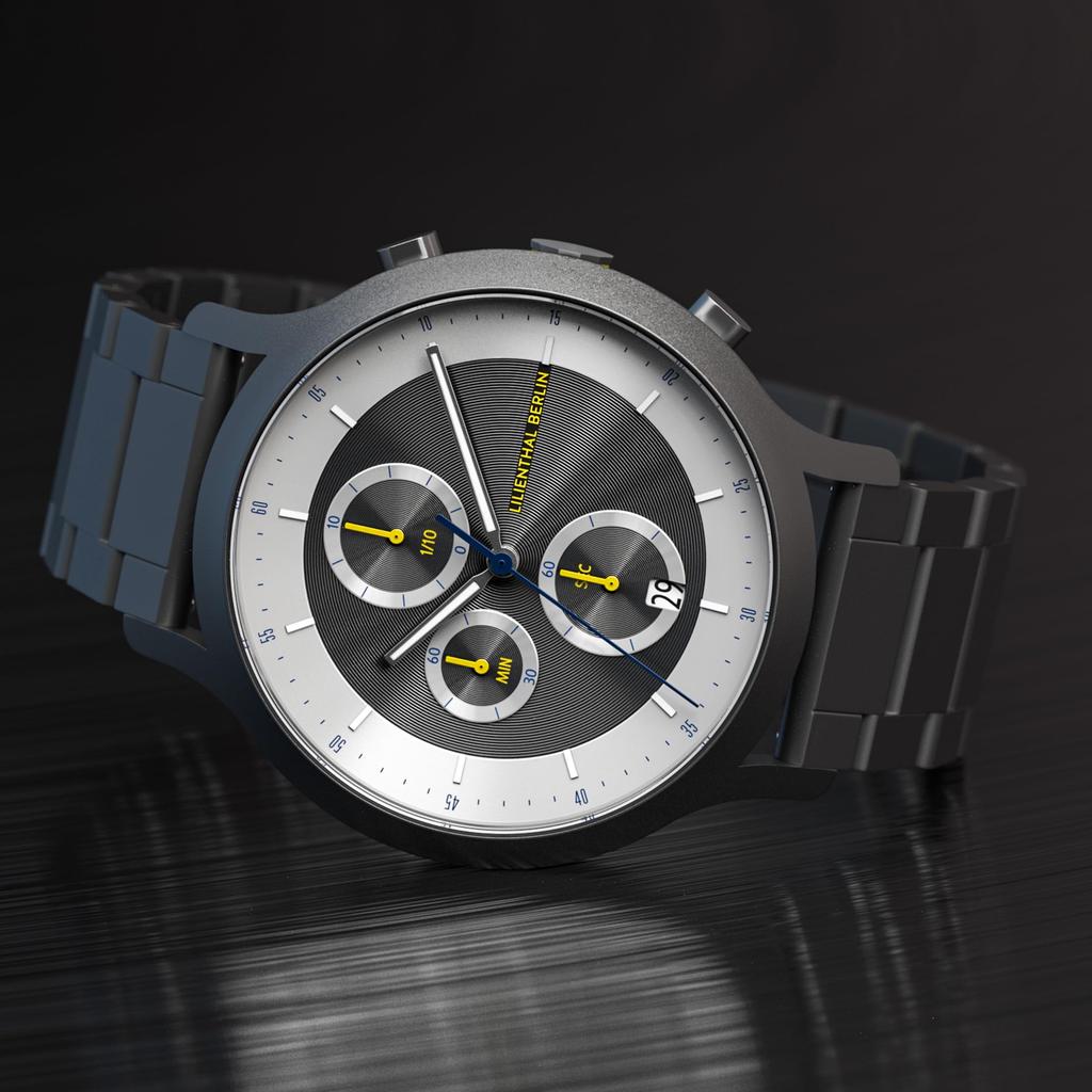 Lilianthal Berlin Chronograph Watch with Date Made in Gray CD1-004-B009F Men's Display, Germany,