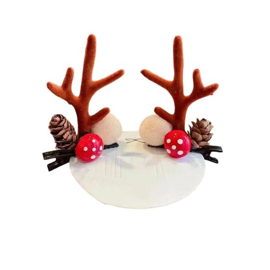 1 Pair Kids Reindeer Antler Hair Clips Soft Plush Christmas Hairpin for Baby Girl Toddler Cute Photo Prop Party Hair Accessory