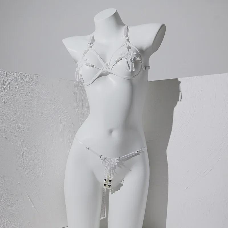 Lenjerie sexy pentru femei: Set tanga de masaj Sheer Pearl si cu crotch deschis