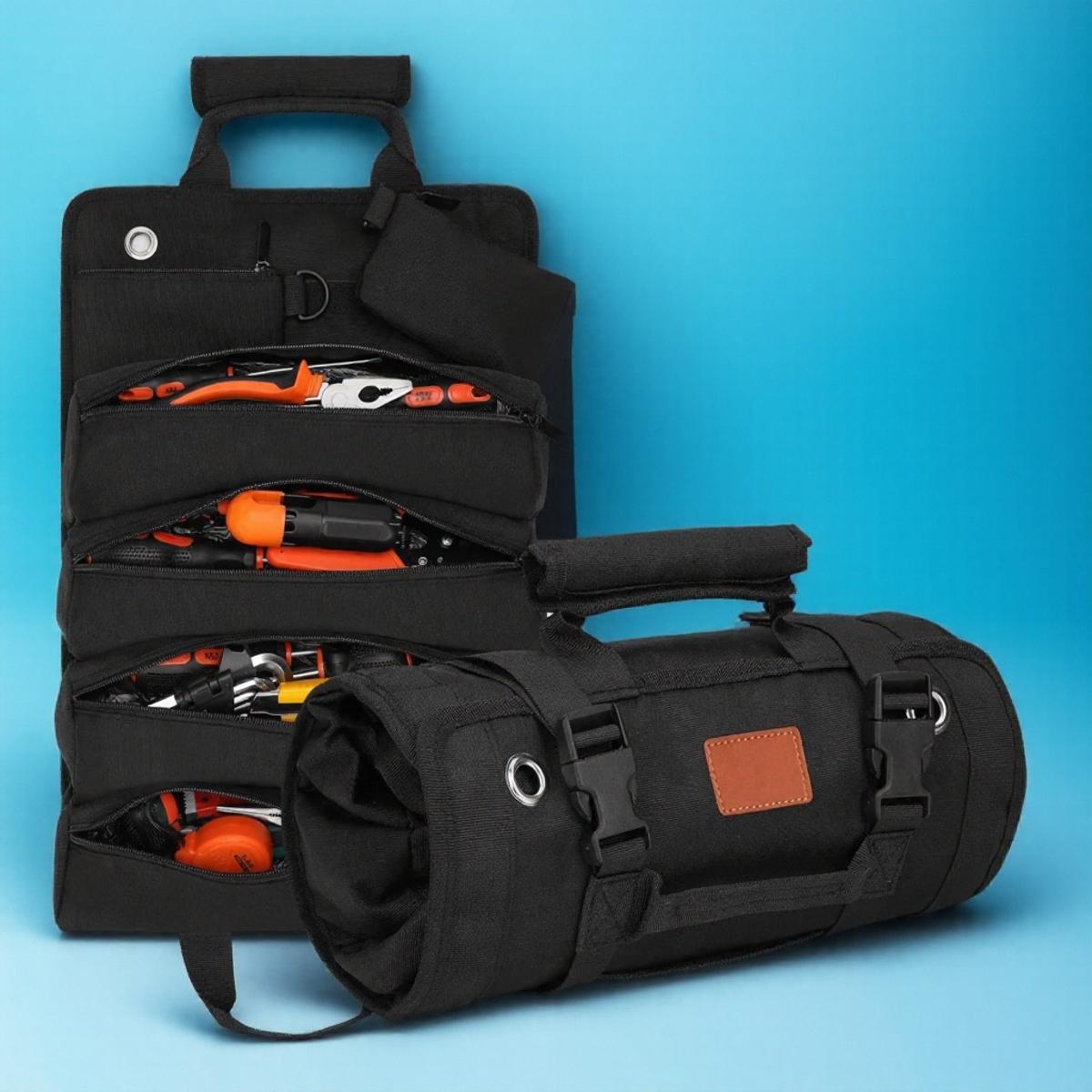 

Сверхпрочная сворачиваемая сумка для инструментов, портативный органайзер для инструментов с 2 маленькими карманами для механиков, складное решение для хранения чёрный