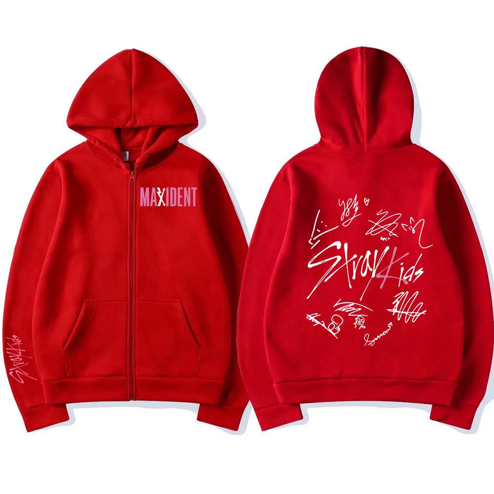 Unisex Harajuku Stray Kids Maxident Print Zip-Up Hoodie, Hip-Hop Y2K Style