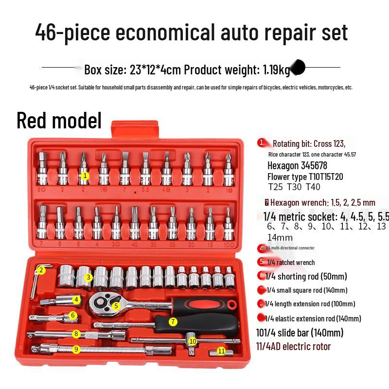46-Piece Automotive Ratchet Wrench and Socket Repair Tool Set