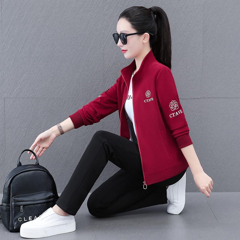 Women's Autumn Spring Cardigan Tracksuit Set - Fashionable, Age-Reducing, Versatile Three-Piece Outfit
