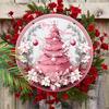 Wooden Pink Christmas Sign, Merry Christmas Round Ornament for Front Door Wall Hanging Decor, Ideal Christmas Gift