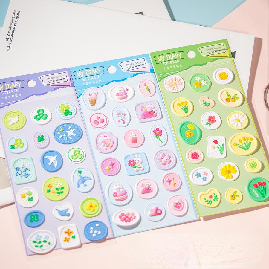 18pcs/20pcs Set Cute Wax Seal Sticker Lovely Floral Kawaii Bunny Envelope Decorative Seal Sticker Stereoscopic Scrapbook Sticker