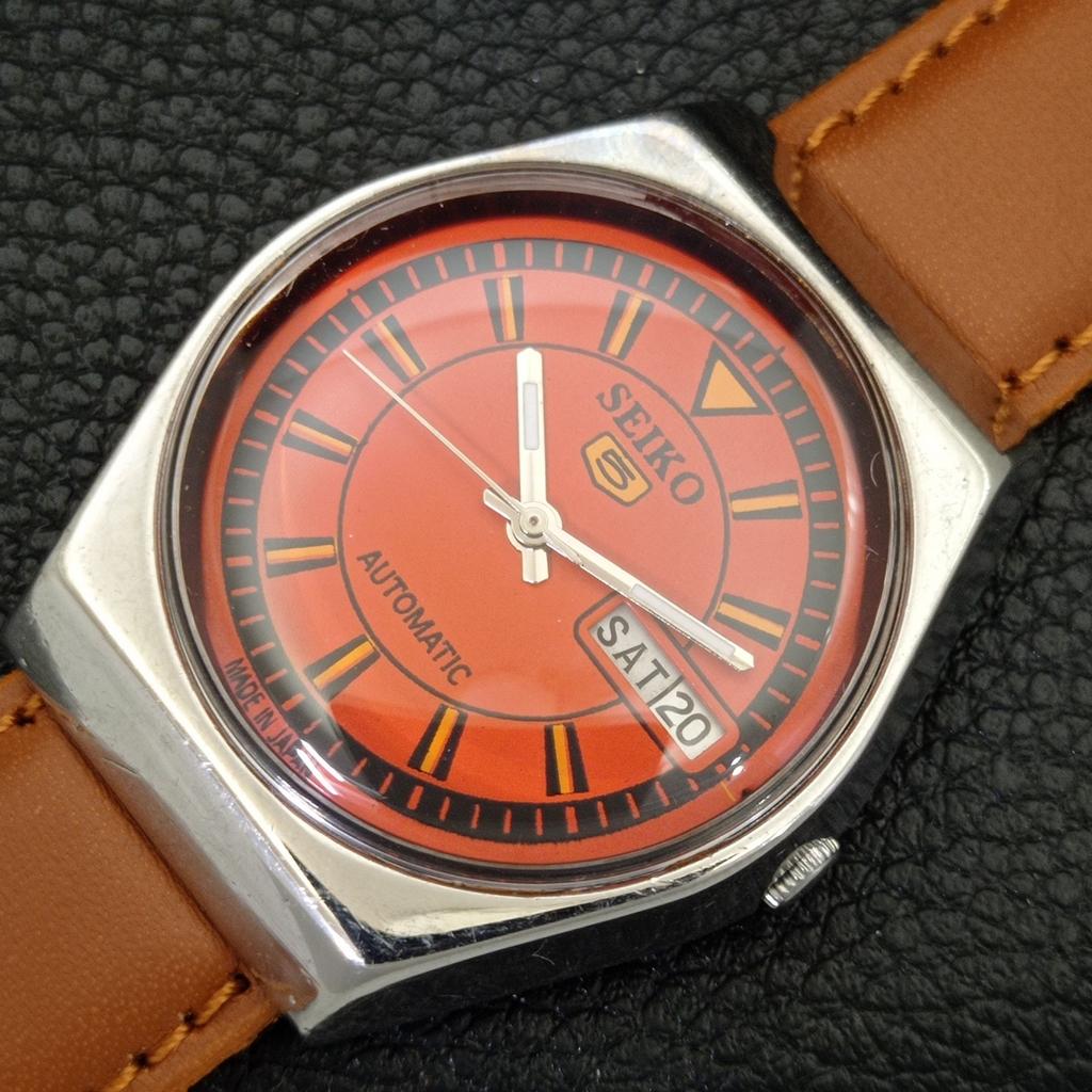 SEIKO 5 AUTOMATIC VINTAGE JAPAN 6309A MENS ORANGE COLOR DIAL WATCH a702732-1 R210-a702732