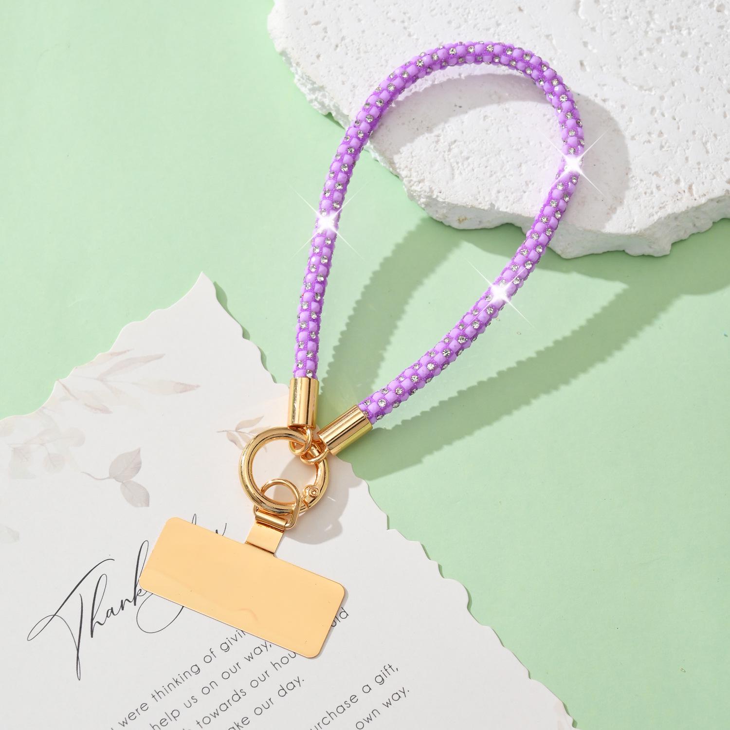 

Rhinestone Mobile Phone Charm with Gold Hardware Lanyard - Shiny Wrist Accessory for Women