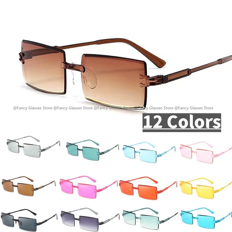 Ultralight Vintage Sunglasses for Women Men Square Rimless Outdoor Sunshades Gradient Candy Color Travel Sun Glasses for Female