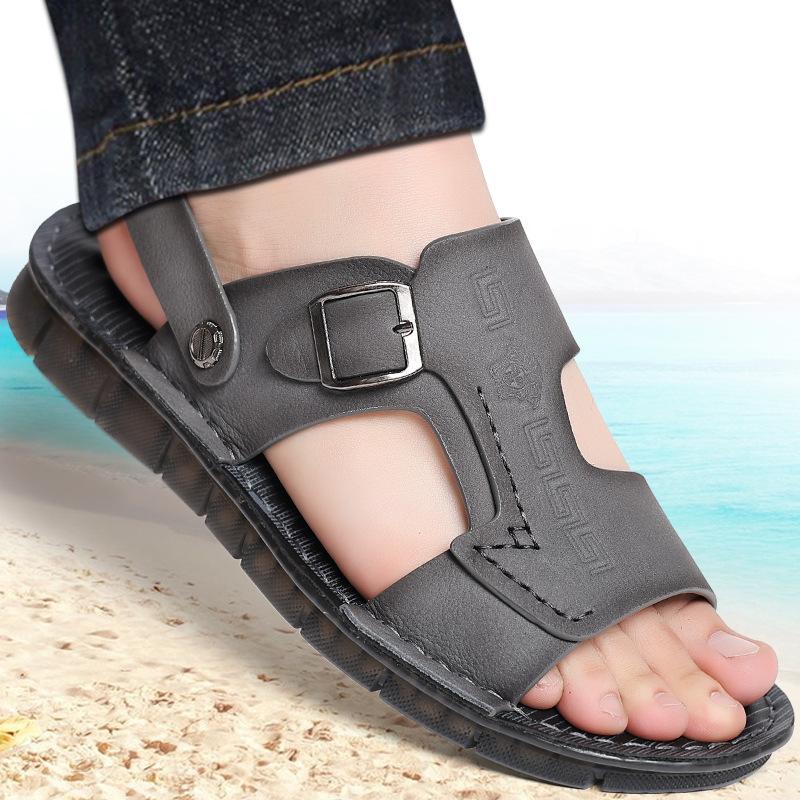 2025 new men's sandals leather casual soft sole soft surface men's beach shoes leather sandals men's outdoor slippers