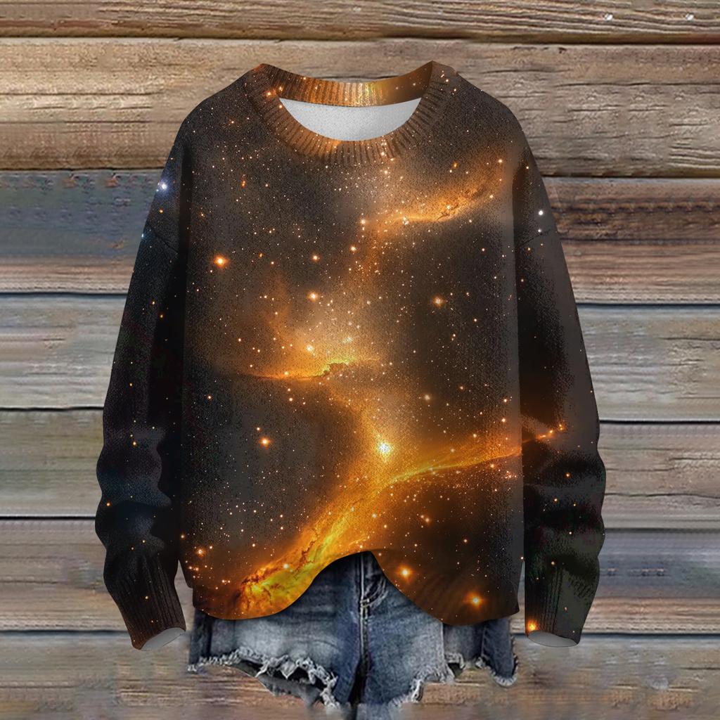 Ladies' Fashionable Casual Long Sleeved Christmas Printed Round Neck Knitted Yarn