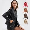 Women's PU Faux Leather Thin Motorcycle Jacket, Fashion Stand Collar Slim Fit Short Jacket, Zipper Decoration, Multiple Colors Available