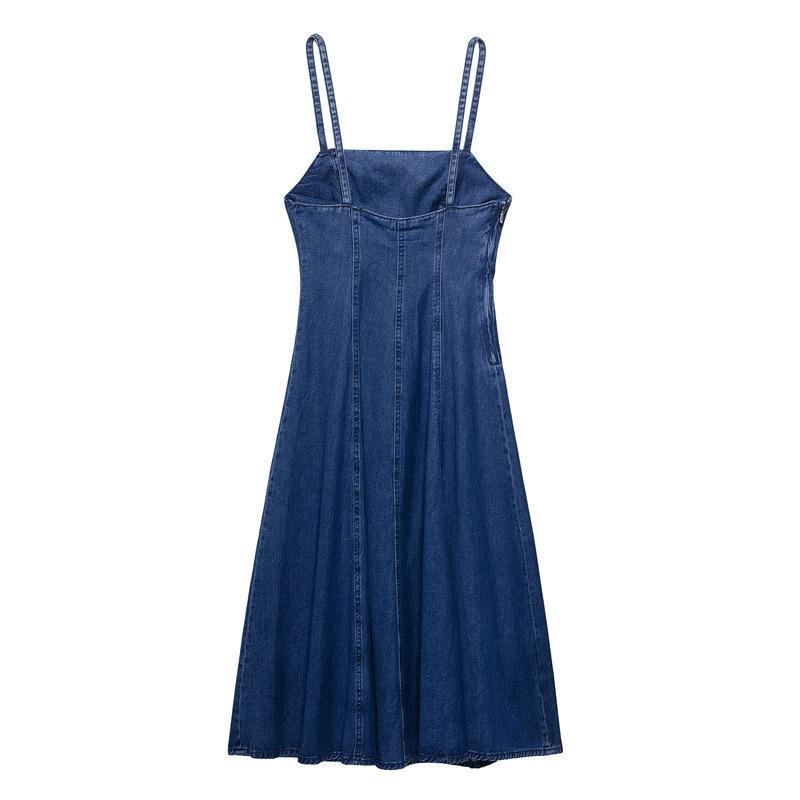 Elegant Summer Denim Midi Spaghetti Strap Dress for Women