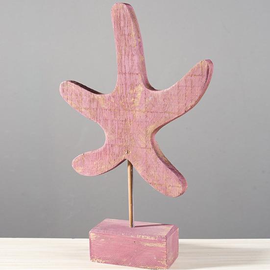 Figura de Madera Hecha a Mano Estilo Náutico de Playa Estrella de Mar/Caracola/Caballito de Mar Estatua de Mesa sobre Soporte para Hogar Casa del Lago Decoración Costera del Océano