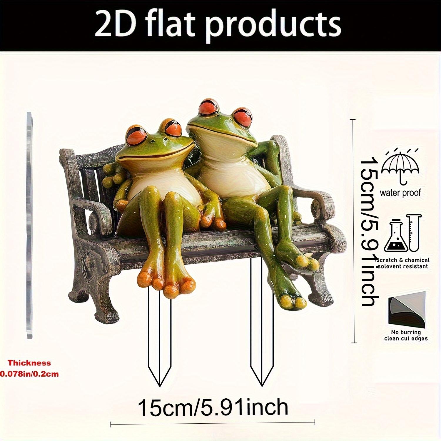 

15x15cm Home Frog Decor 2D Flat Acrylic Frog Couple Bench Sculpture Statues Figurines Ornaments for Porch Backyard Bookshelf