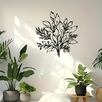 Metal Wall Art Plant Leaf Flower Line Art Decor Wedding Valentine Mother Day Gift Patio Kitchen