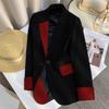 Women Blazer Fashion Autumn Long Sleeves Black Contrasting Patchwork Office Casual Suit Coat Jacket