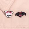 Monster Animated Movies Enamel Pin Cartoon Black Bat White Skull with Pink Bow Brooches Lapel Badge Jewelry Gifts for Friends