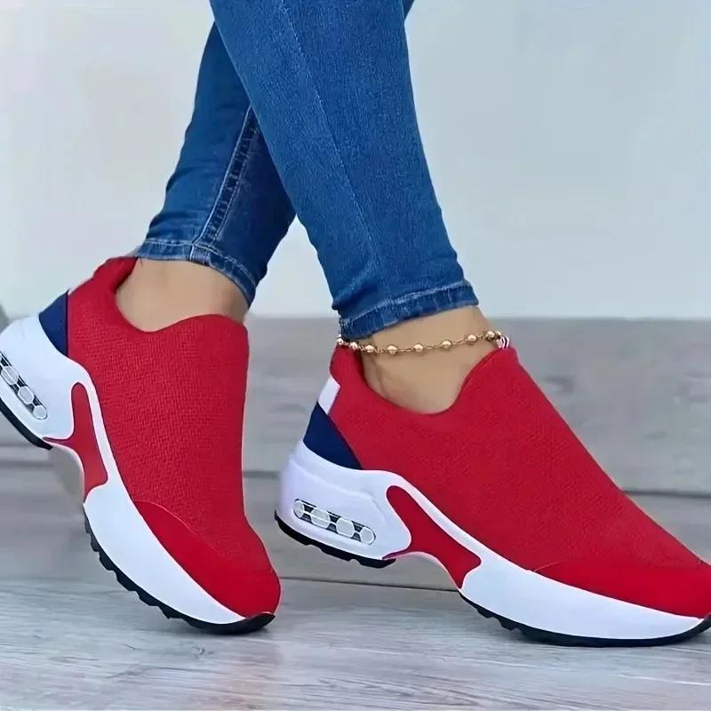 Fashion Woman Sneakers Solid Color Fashion Platform Breathable Vulcanize Walking Running Tenis Lace Up Casual Wedges Mesh Sports Shoes