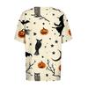 Women's Casual Short Sleeve Pullover Top Halloween Print Bat Pumpkin Ghost Spider Web Round Neck Shirt
