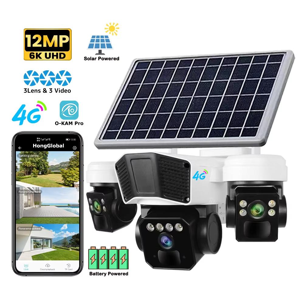 

LS VISION 12MP Solar Powered Wireless Surveillance IP Camera O-KAM Pro 6K 3 lens Security Outdoor 4G Sim Card Solar CCTV Camera 4GEU without card
