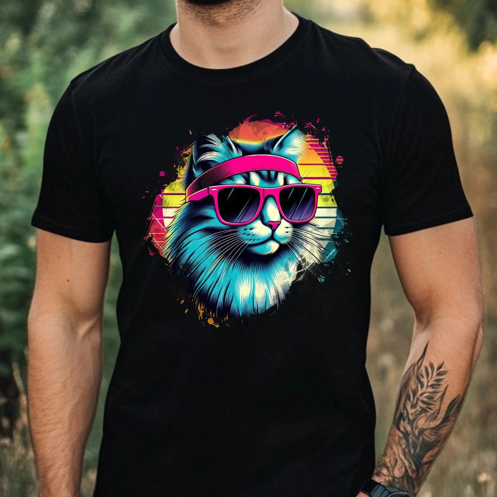 T-Shirt Herren Aquarell Coole Katze Motiv Baumwolle Größe XS bis 5XL XXXXL