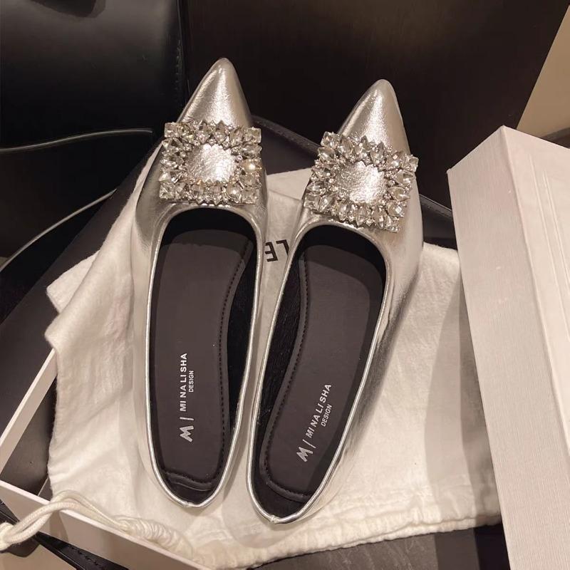 Crystal Women Flats Pointed Toe Shoes Luxury Sexy Summer Sandals Designer 2025 New Loafers Dress Party Zapatos Mujer