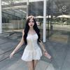 French white lace-up suspender dress women's summer waist slim skirt small sweet wind a word short skirt