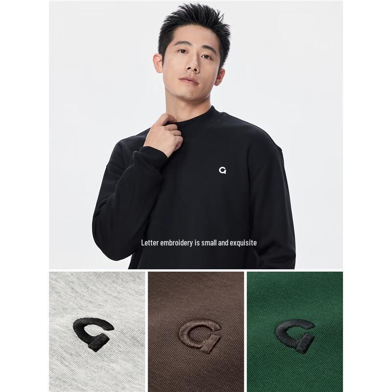 Giordano Men's Embroidered Fleece-Lined Drop Shoulder Sweatshirt