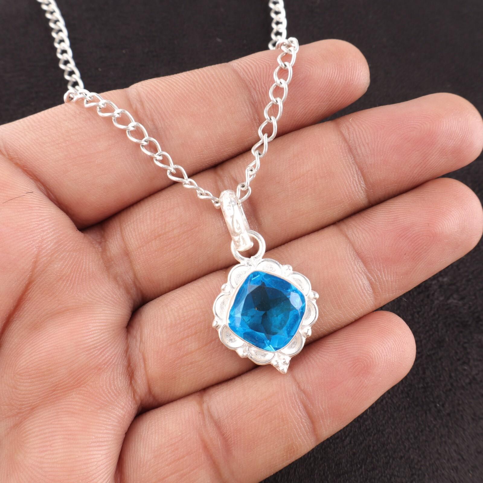

Cushion Swiss Blue Topaz Stone Sterling Silver Artisan Sisters Gift New Pendant PP-2-7
