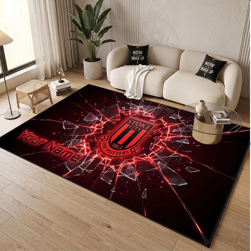 Custom Rug Stoke City FC Pattern Print Name Text Soft Non‑Slip Floor Carpet for Home Indoor Decoration