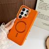Applicable i Samsung S26Ultra leather pattern magnetic suction bracket mobile phone case S25Ultra anti-drop S24Ultra cover