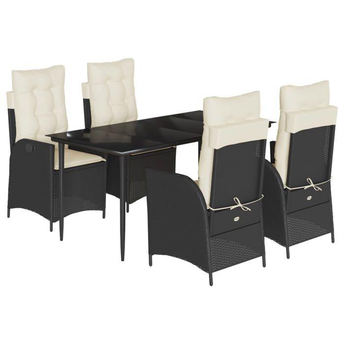 VidaXL Ensemble à Manger de Jardin avec Coussins 5 pcs, Table et Chaises avec Dossier Réglable, Meubles d'Extérieur, 3213158