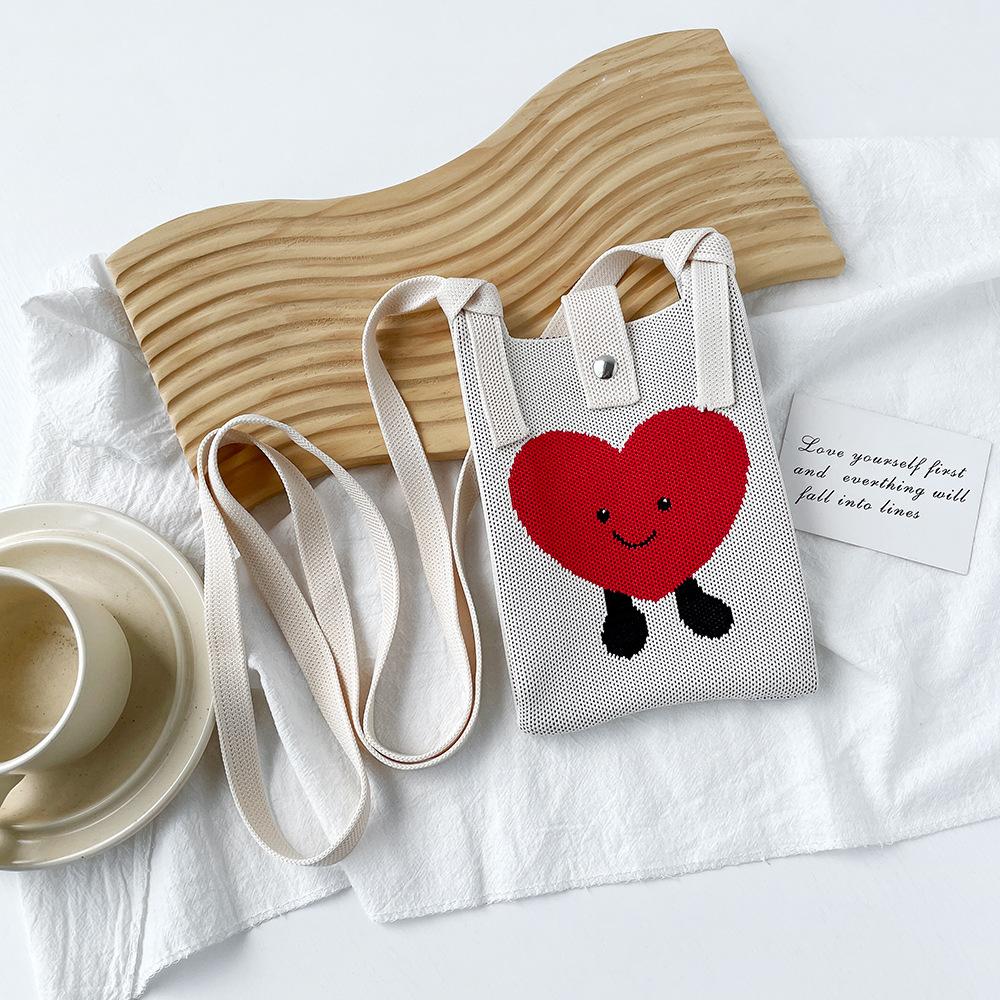 Cute And Sweet Knitted Mobile Phone Bag Shoulder Crossover Handheld Premium Mini Small Bag Mobile Phone Bag