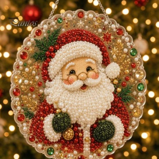 Unique Resin Gem Art Christmas Rhinestone Painting Kit, DIY Wreath Craft for Adults, Double Sparkling Wall Decor Sided Window Ornament, Acrylic