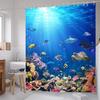 Coastal Turtle Shower Curtain Fish Coral Starfish Seashell Blue Ocean Beach Shower Curtains for Bathroom Waterproof Polyester Fa